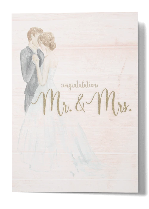 Dancing bride and groom on wedding congratulations card